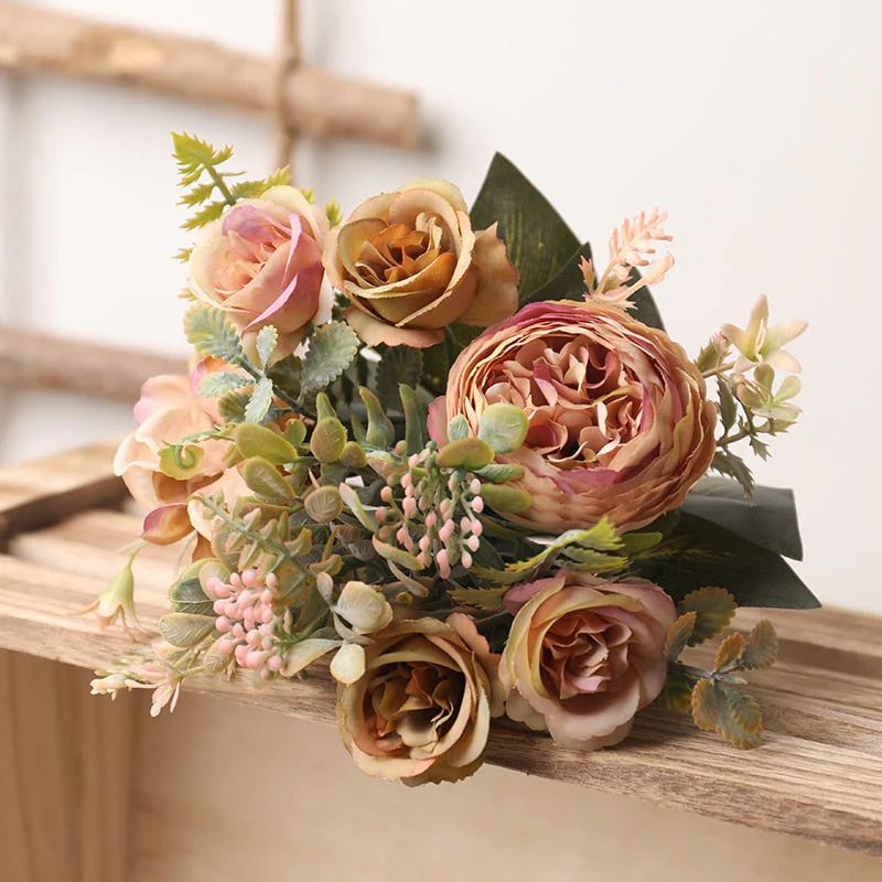 HULIANFU White Silk Artificial Roses Flowers Wedding Home Autumn Decoration High Quality Big Bouquet Luxury Fake Flower Arrangement Bulk - Deanwangkt