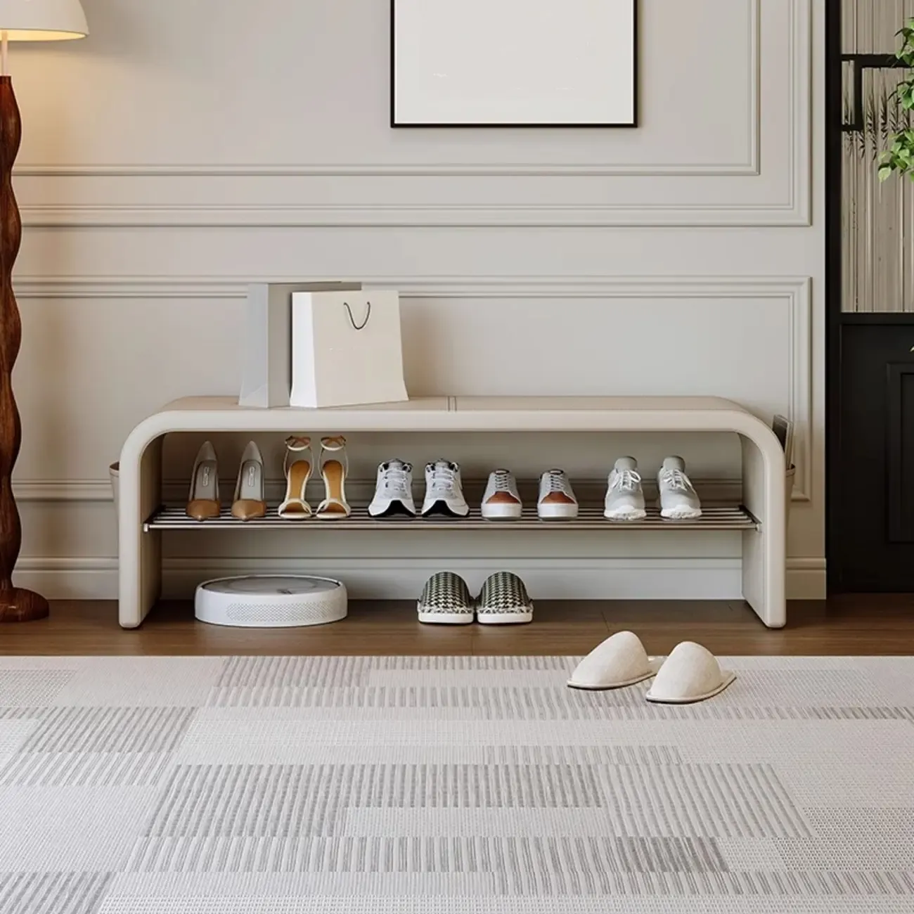 Minimalist Long Leather Cushioned Storage Bedroom Bench