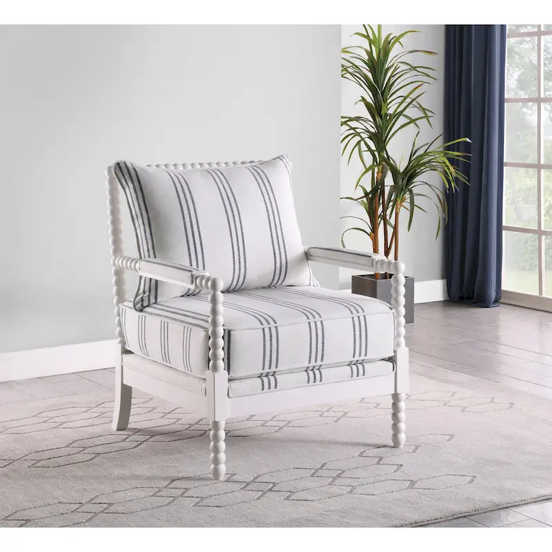 Penelopina White and Navy Upholstered Stripe Accent Chair