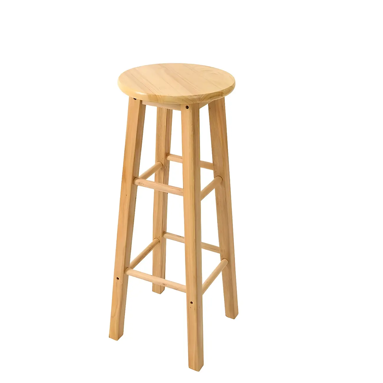 Round Oak Wood Backless Counter Height Bar Stool