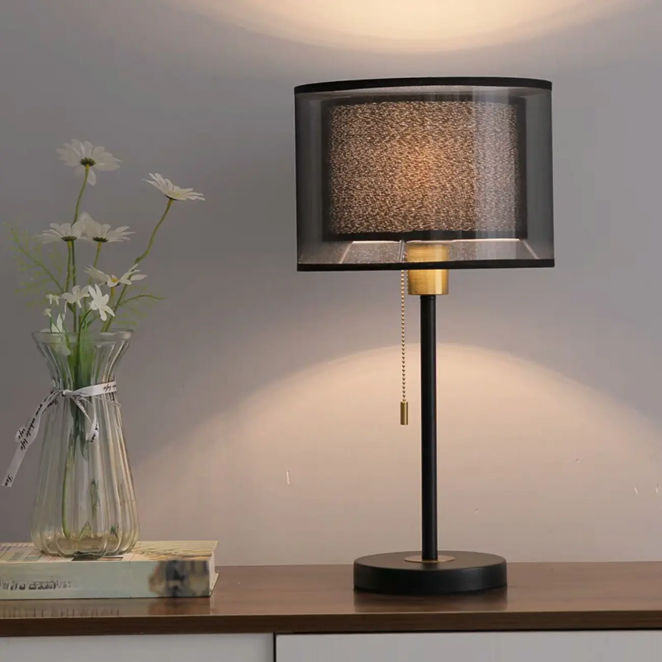 Modern Metal LED Table Lamp with Fabric Shade
