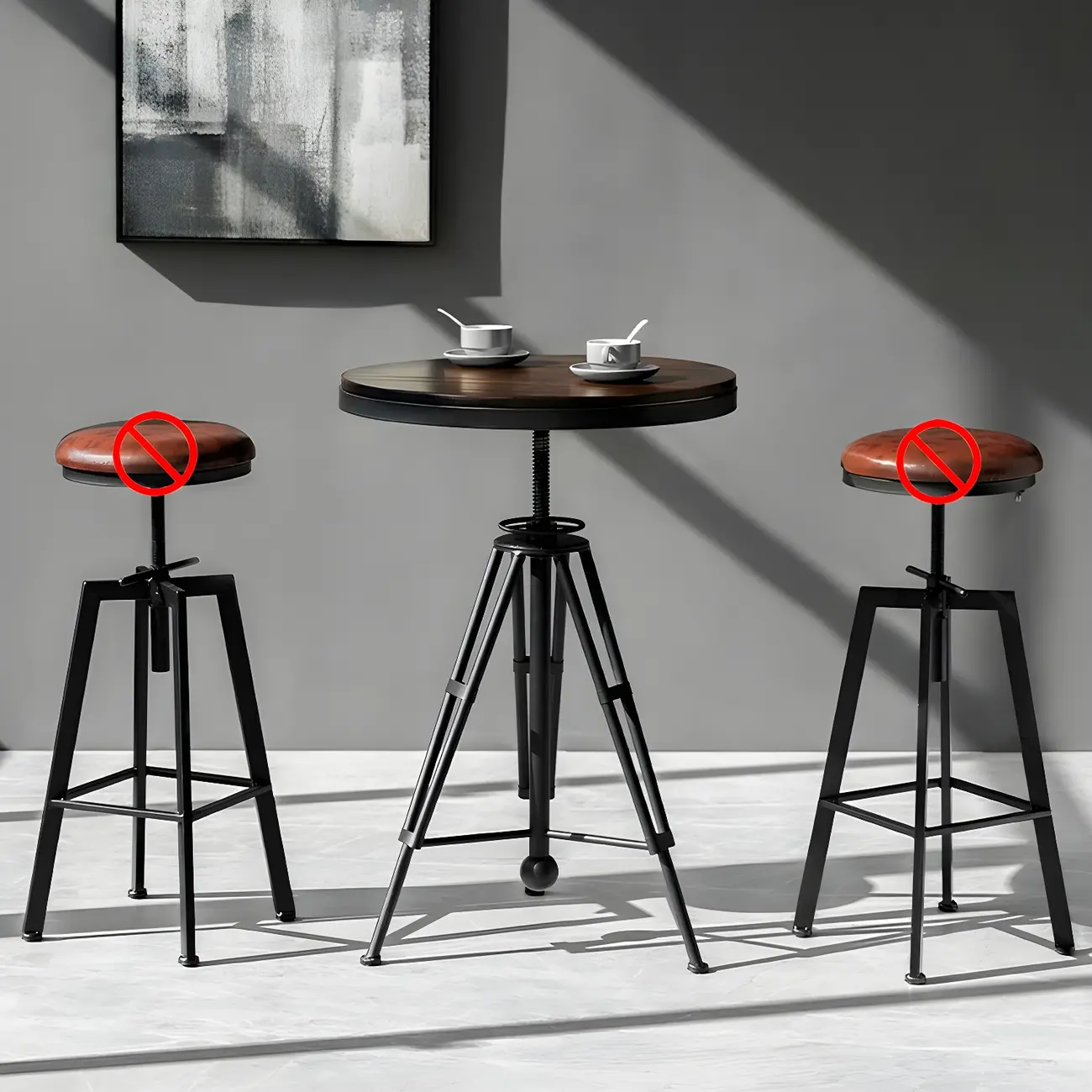 Industrial Brown Wooden Metal Adjustable Bar Tables