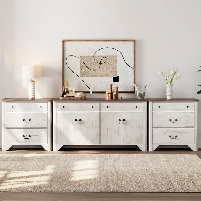 WAMPAT 122  W Large Farmhouse Sideboard, Sideboard Buffet Cabinet with Doors and Adjustable Shelf