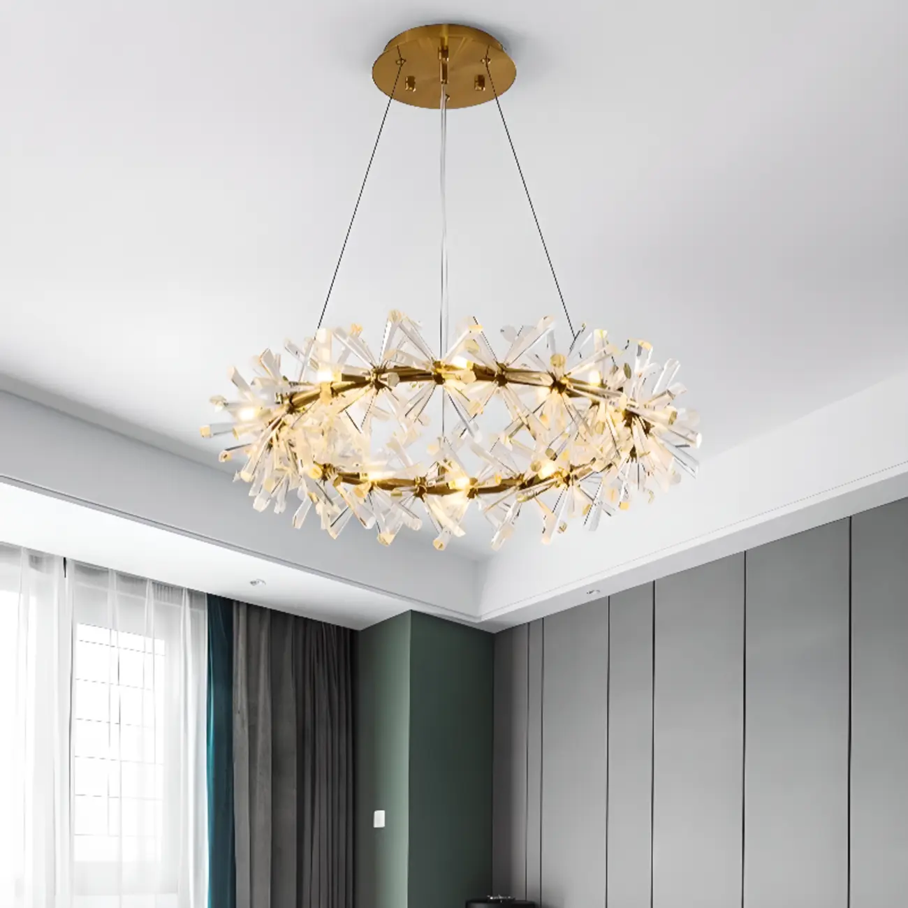 Gold Circular Crystal Chandelier Modern Design Light