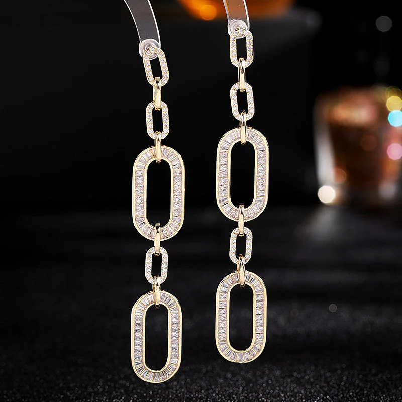 2025 long high-end atmospheric earrings women's s925 silver needle micro-inlaid zircon interlocking fashion high-end earrings - Deanwangkt