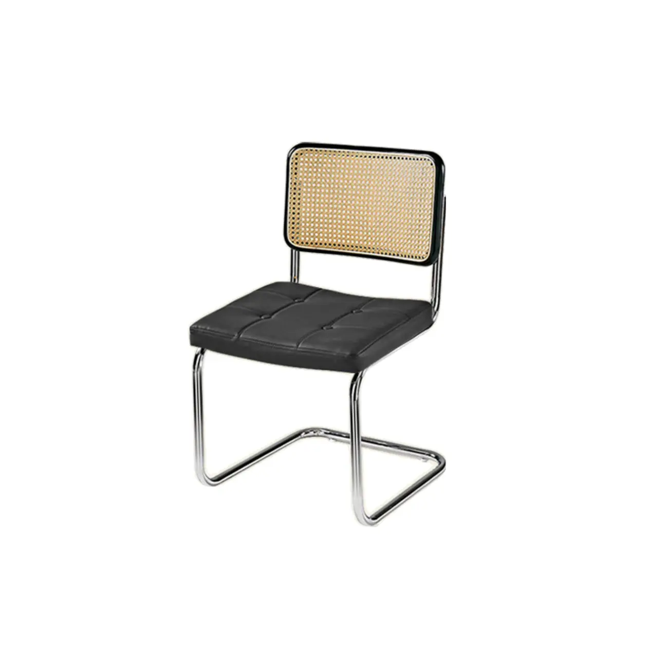 Modern Brown Cantilever Faux Leather Dining Chair Woven Back