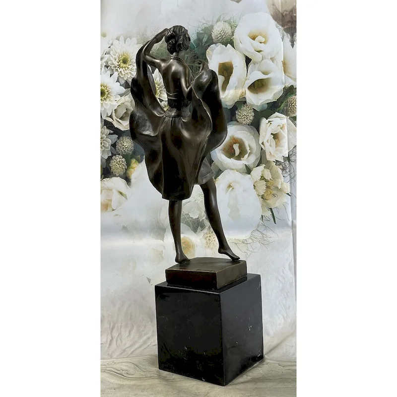 Bergman Art Deco Flapper Dancer Girl Lifting Skirt Bronze Statue Figure Sculpture 18 Inches X 8 Inches