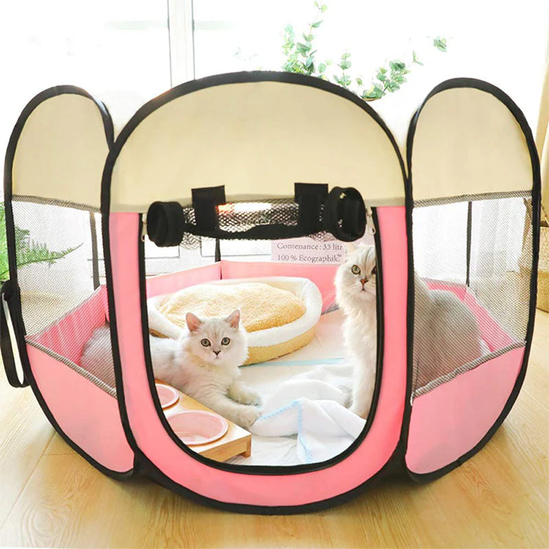 HULIANFU Portable Folding Pet Carrier Tent  Playpen Breathable Easy Operation Octagon Fence Outdoor Removable Puppy Kennel Bed For Cats - Deanwangkt