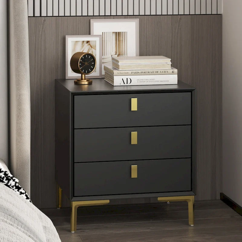 Kerrogee Black/White Bevelled Three-Drawer Bedside Table