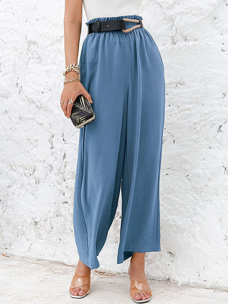 Hulianfu Autumn Summer Fashion Cotton Linen Pants Women Solid Fungus Edge High Waist Women's Trousers Wide Leg Casual Pants - Deanwangkt
