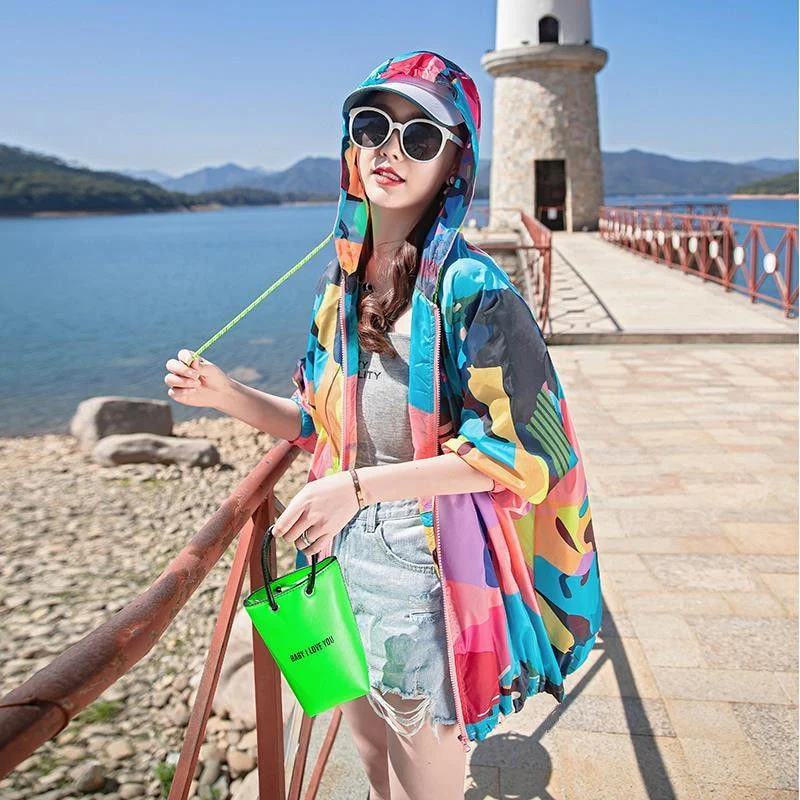 Hulianfu Female Summer New Camouflage Thin Sun Protection Clothing Women Short Anti-Ultraviolet Korean Sun Protection Clothing - Deanwangkt