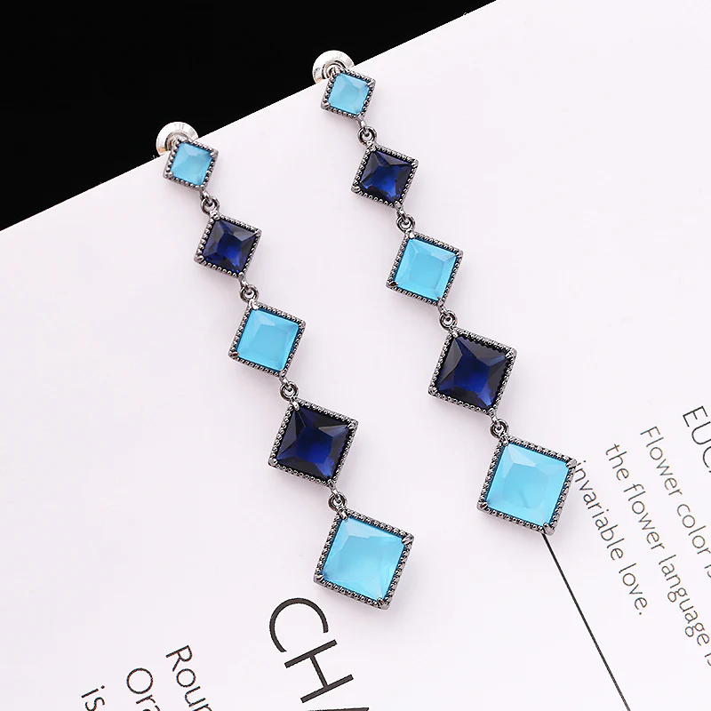 2025 new Korean earrings Internet celebrity water blue earclips women's versatile personality rhombus earrings silver needle earrings - Deanwangkt