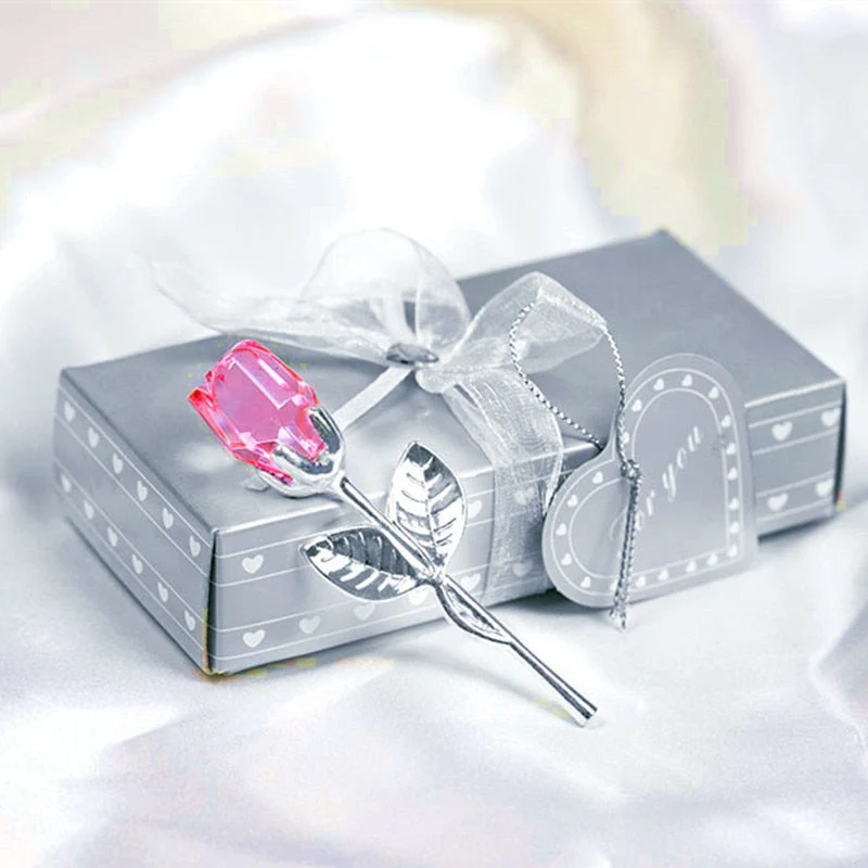 HULIANFU Valentines Day Gift Crystal Glass Rose Artificial Flower Silver Gold Rod Rose Flower for Girlfriend Wedding Gifts for Guest - Deanwangkt