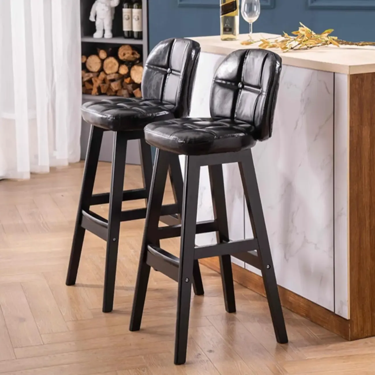 Elegant Low Back Bucket Faux Leather Bar Stool