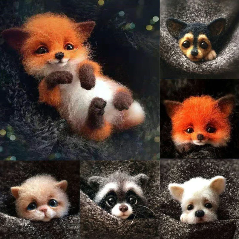HULIANFU Non finished Handcrafted Pocket Animal Pet Doll Toy Wool Needle Felting Kit Dog Cat Fox Rabbit фетр для рукоделия фетр fieltro - Deanwangkt