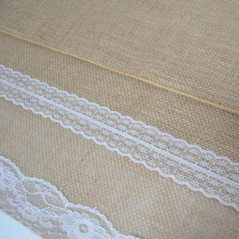 HULIANFU Jute Lace Burlap Table Runner Vintage Hessian Rustic Country Wedding Party Decor Christmas Dining Room Resturant Table Runners - Deanwangkt