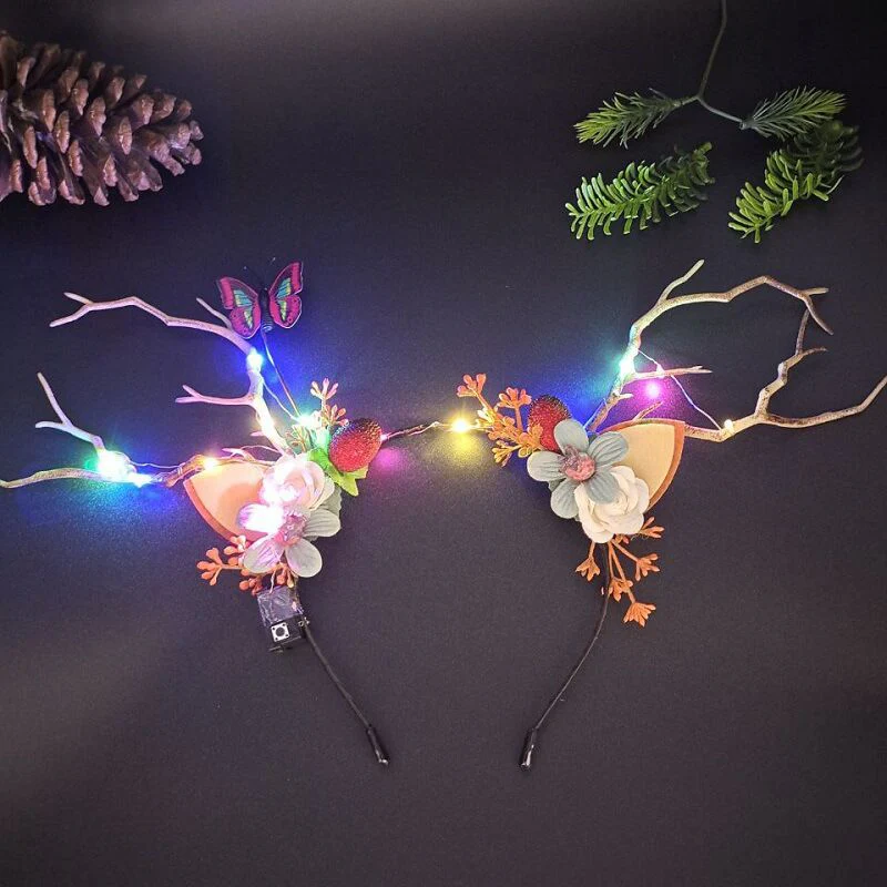 HULIANFU 2026  Luminous Elk Antler Headband Christmas Concert Forest Branch Deer Ear Headgear Hair Accessories Scenic Stage Show Photo Props - Deanwangkt