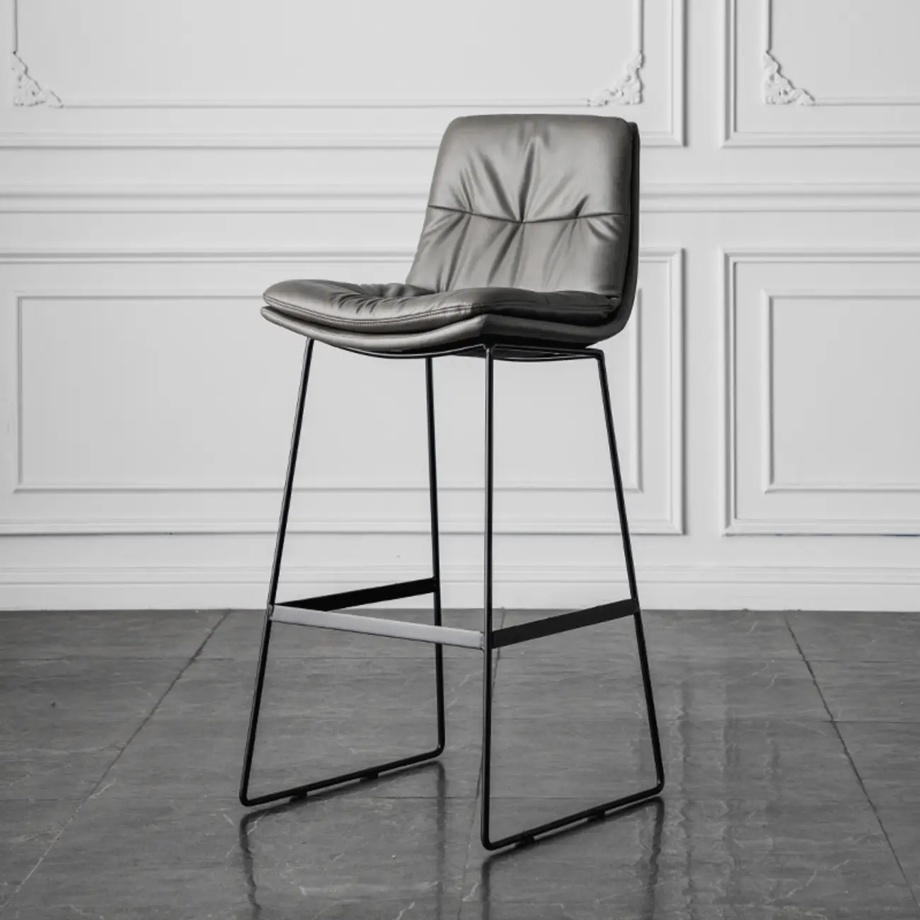 Modern Upholstered Low Back Metal Sled Bar Stools