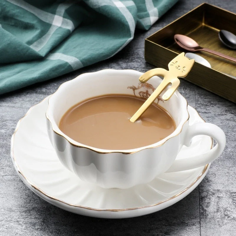 HULIANFU Stainless Steel Coffee Spoon Lovely Cute Cat Shape Teaspoon Dessert Snack Scoop Ice Cream Mini Spoons Tableware Kitchen Tools - Deanwangkt