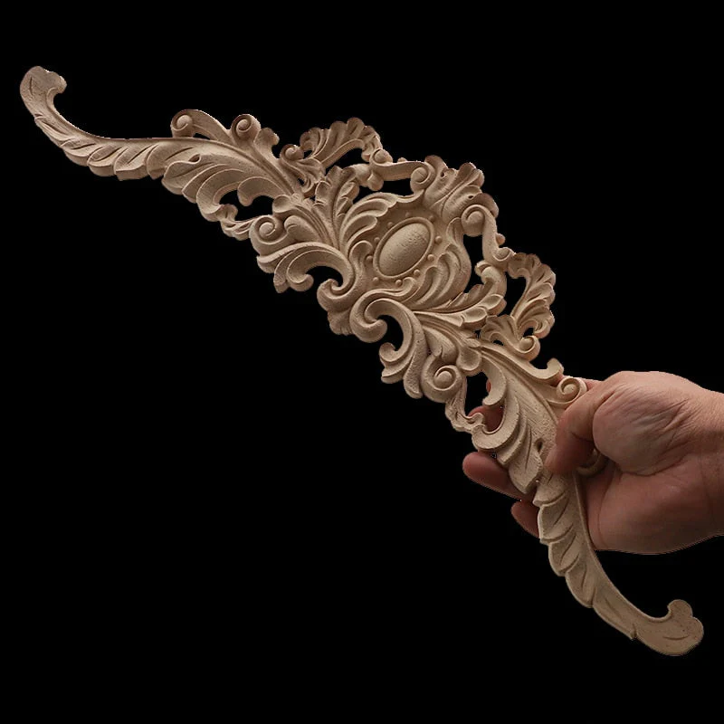 HULIANFU Long Rose Flower Exquisite Carving Natural Wood Appliques Furniture Wooden Mouldings Wmqe Vintage Unpainted Decoration Decal - Deanwangkt