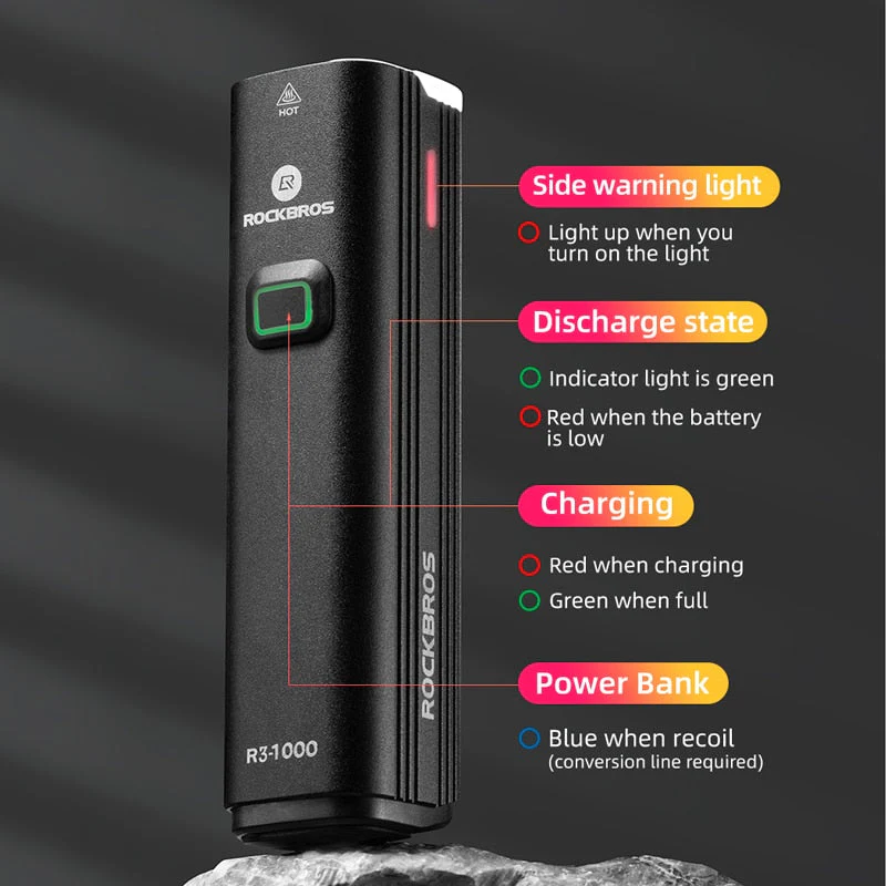 HULIANFU ROCKBROS 1000LM Bike Light Front Lamp USB Rechargeable LED 4800mAh Bicycle Light Waterproof Headlight Bike Accessories - Deanwangkt