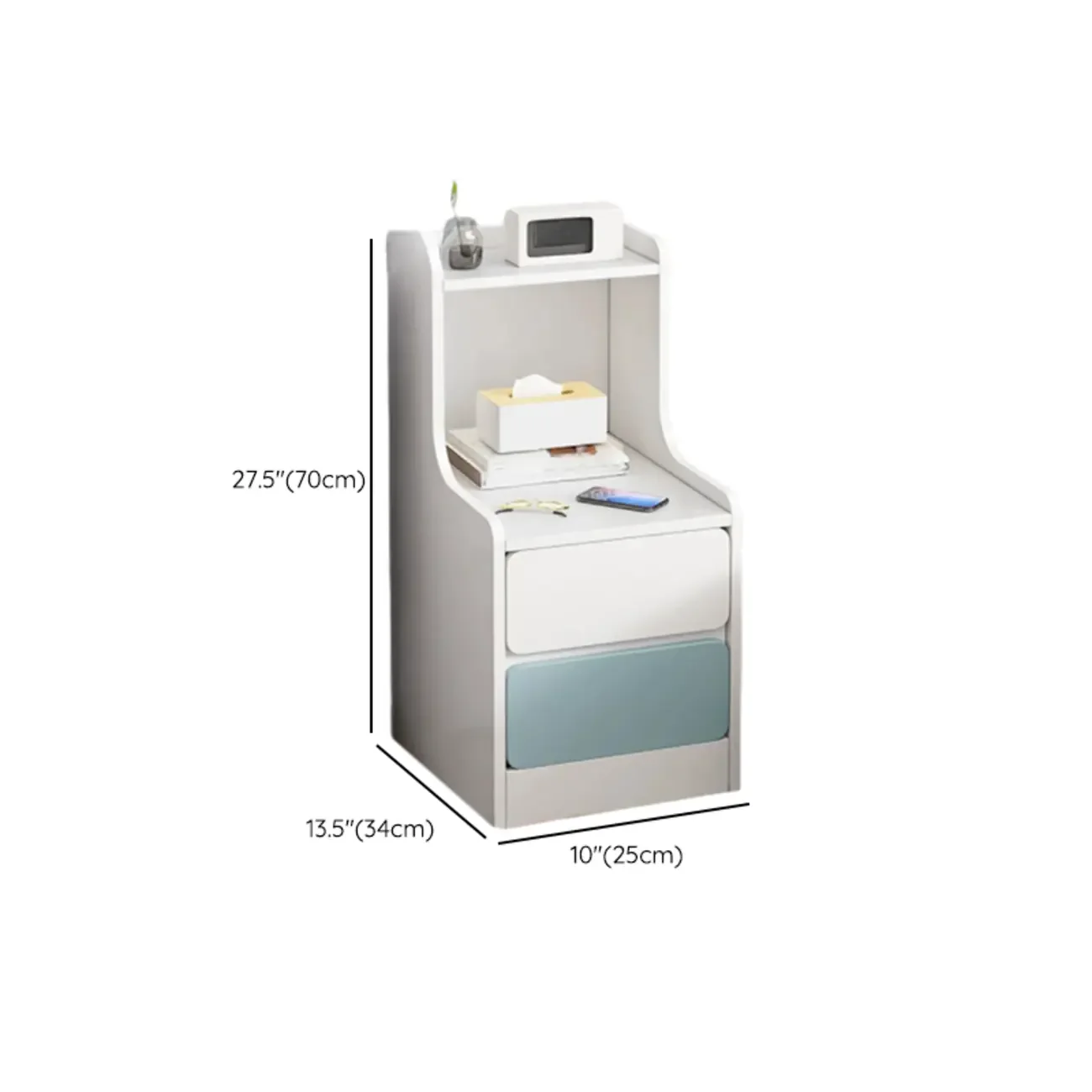 Modern Bedside Table with Drawers - White Nightstand