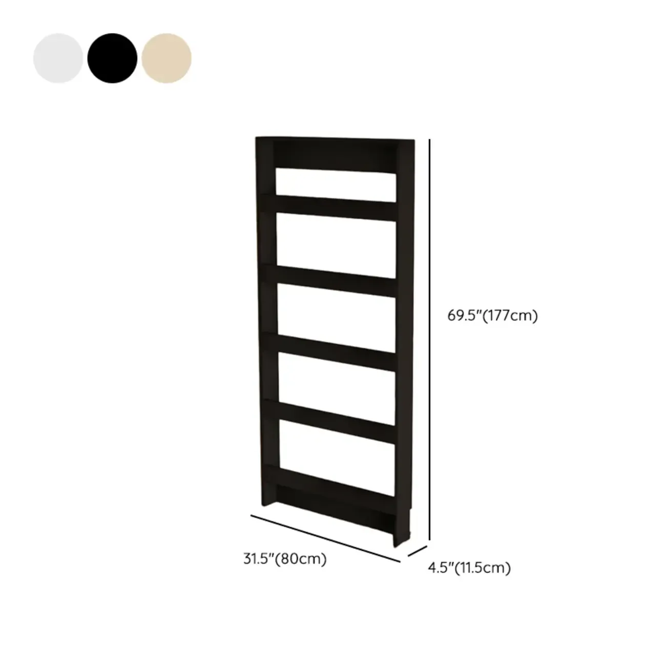 Slim Black 5-Tier Open Back Wood Bookcase with Cabinet