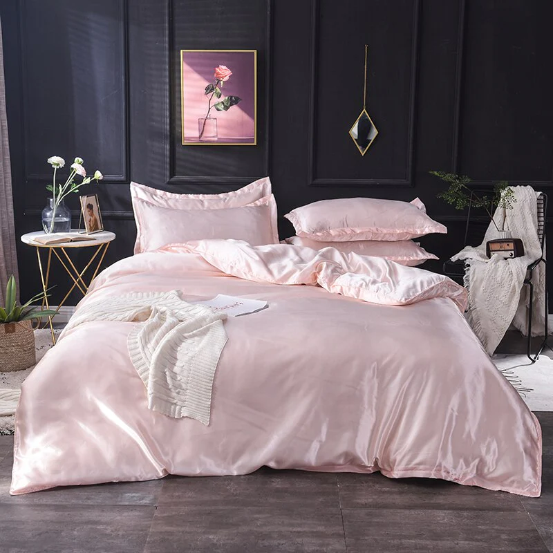 HULIANFU KOTUDENAVY Black silk duvet cover  Pillowcase 3pcs,200x200 quilt cover, bed cover queen king size bedding set,bed sheet - Deanwangkt