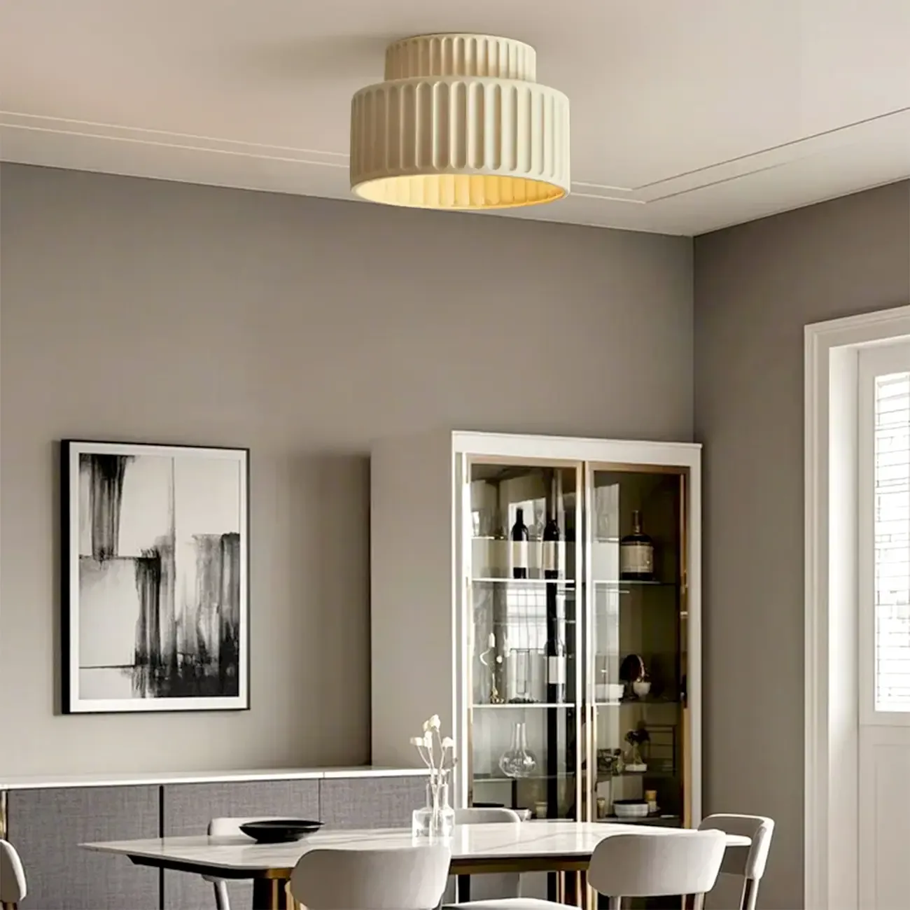 Modern Cylinder Semi Flush Ceiling Light with Plastic Shade