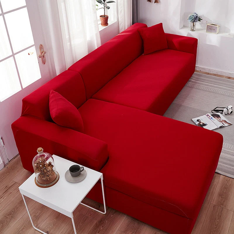 HULIANFU Solid Color Elastic Sofa Cover For Living Room 1/2/3/4 Seater L-Shaped Corner Sofa Cover Slipcover Stretch Couch Armchair Covers - Deanwangkt