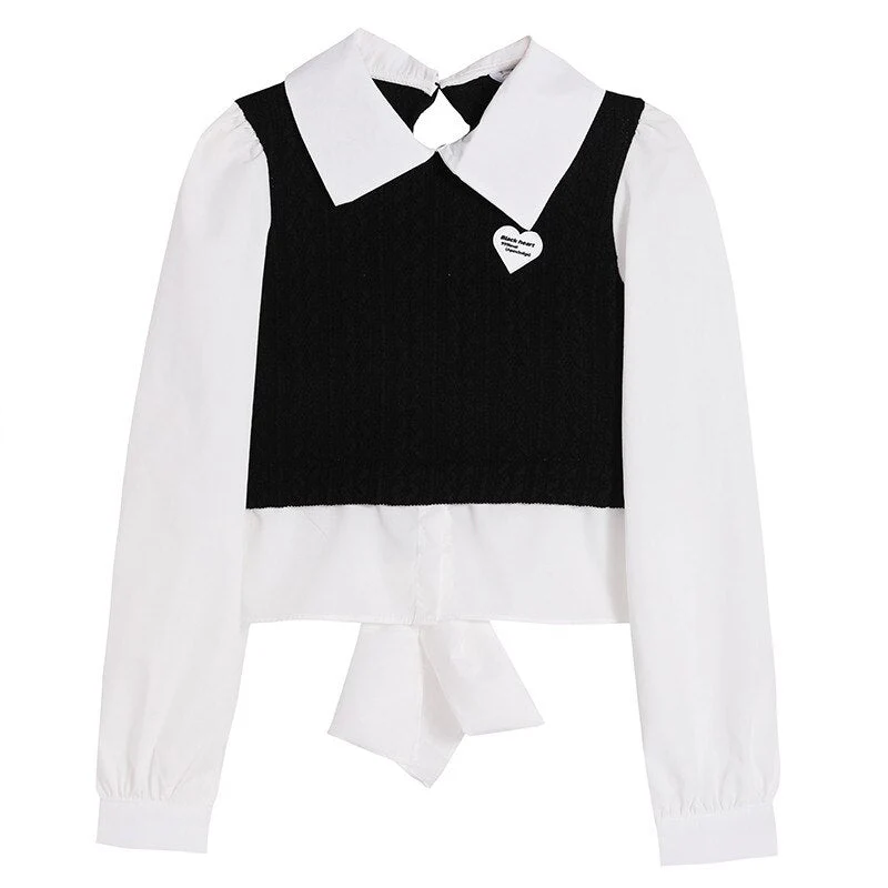 Sweet Japanese Girl Fashion 2 Piece Skirt Sets Long Sleeve Patchwork Shirt Top&High Waist Pleated Mini Skirt 2pc Dress Outfits - Deanwangkt
