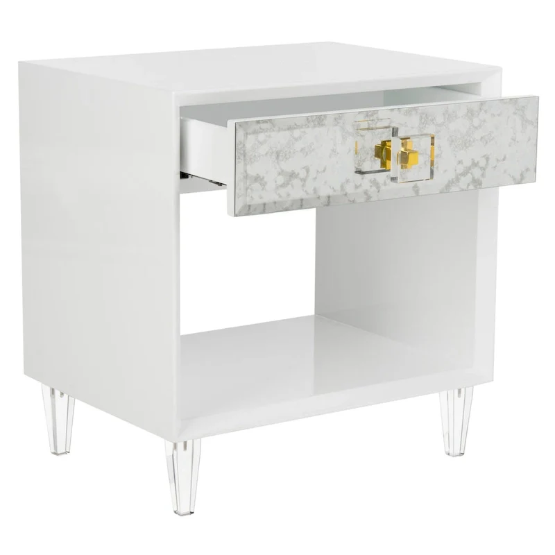 Couture Myrthe Eglomise Side Table- White - 24 W x 18 L x 25 H - 24Wx18Dx25H