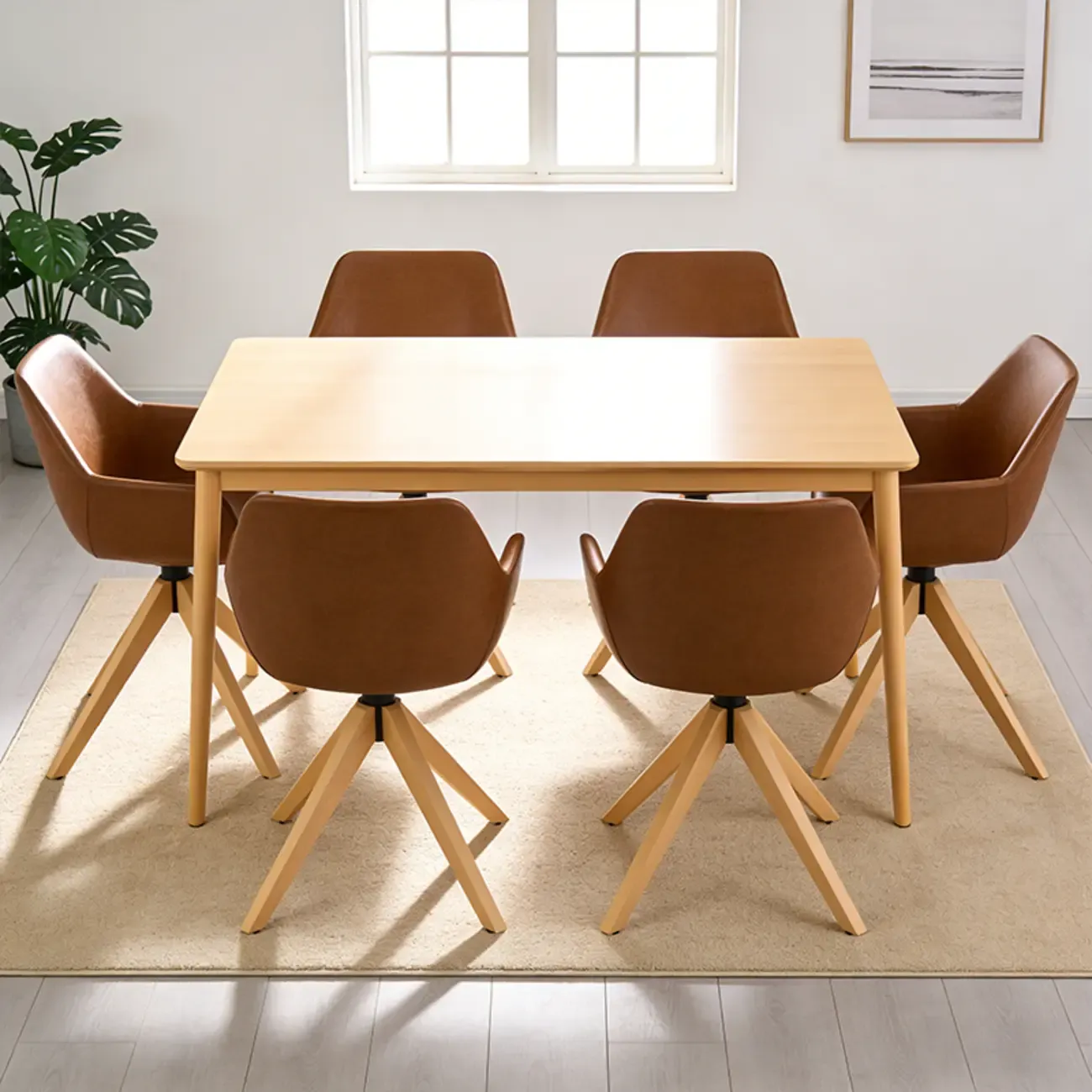 Swivel Brown Faux Leather Arm Dining Chair Set of 2