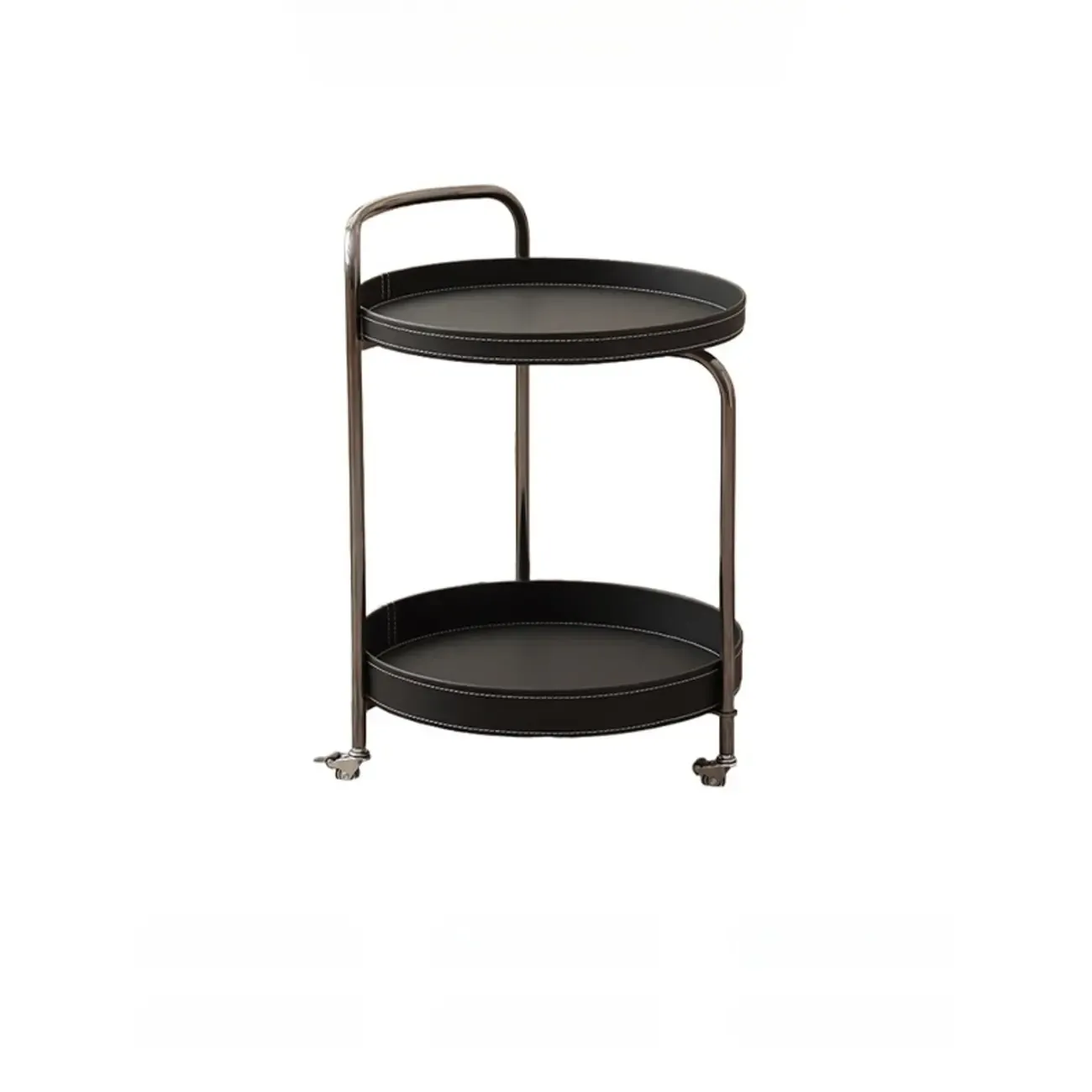 Mobile 2 Layers Brown Leather Metal Round Side Table