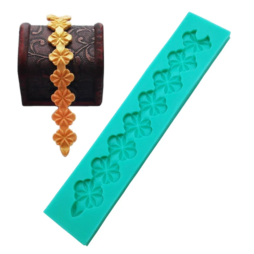 HULIANFU Pearl Rope Wave Flower Gemstone Shape Cake Side Lace Silicone Sugarcraft Mold Fondant Cake Decorating Tools - Deanwangkt