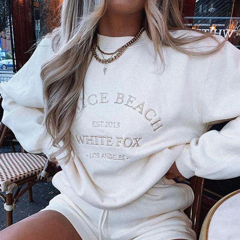 Green Vintage Letters Embroidered Crewneck Sweatshirt Women Winter Tops Oversized Girls Streetwear New Korean Fashion Pullovers - Deanwangkt