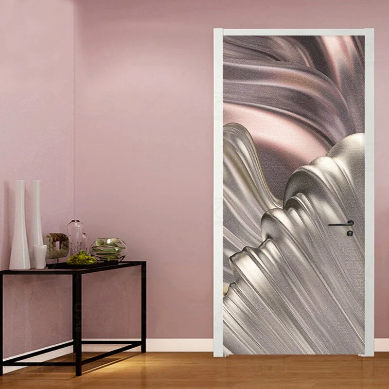 HULIANFU  PVC Self-Adhesive Waterproof Door Sticker Modern Light Luxury 3D Golden Abstract Wallpaper Living Room Bedroom 3D Door Murals - Deanwangkt