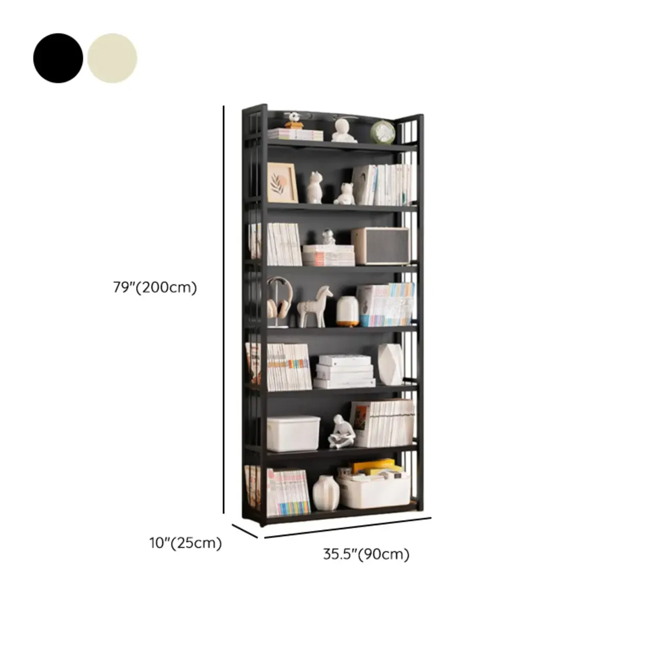 Premium Bamboo Modern Black 5-Shelf Open Bookshelf