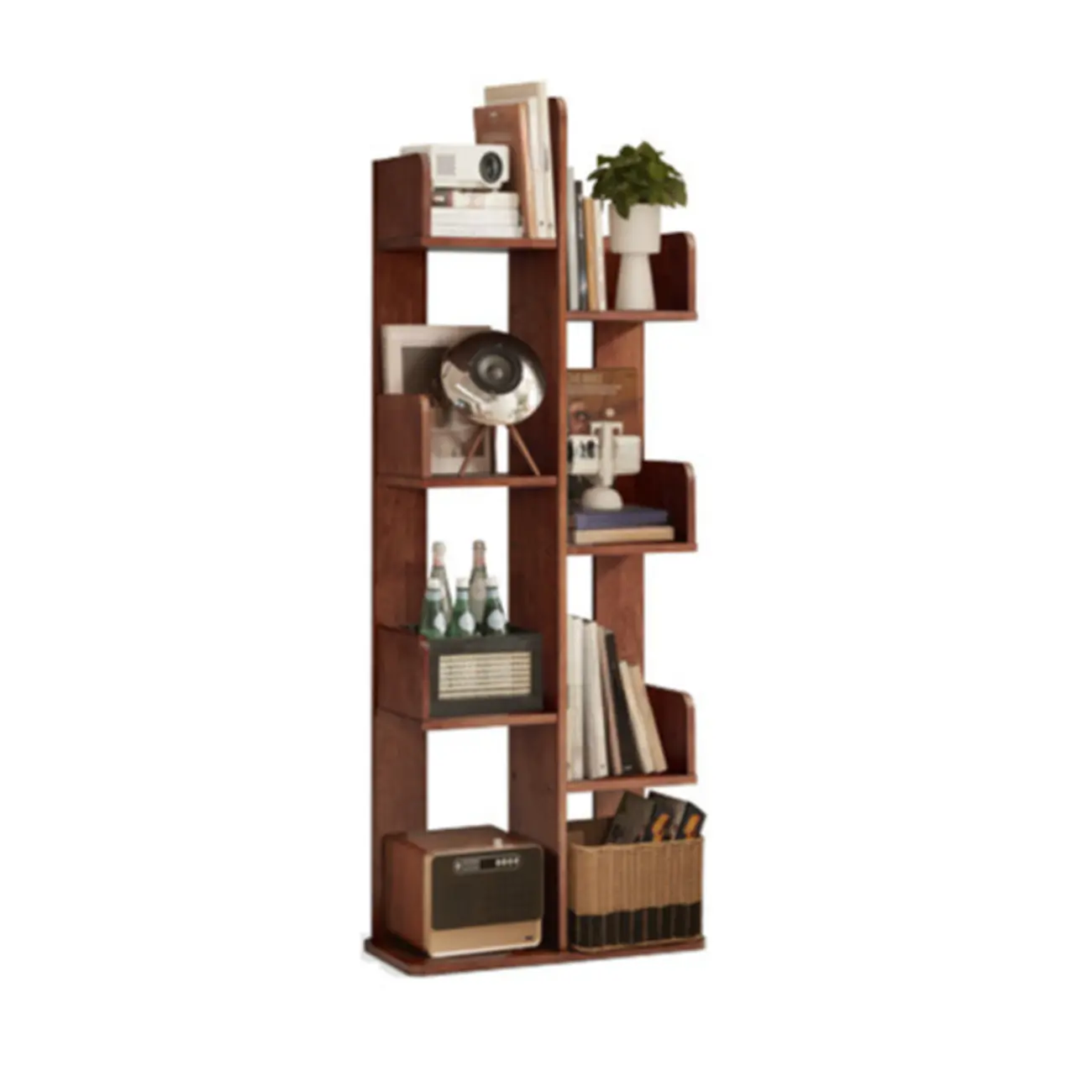 Rectangle Brown Wood 4-Tier Open Bookcase