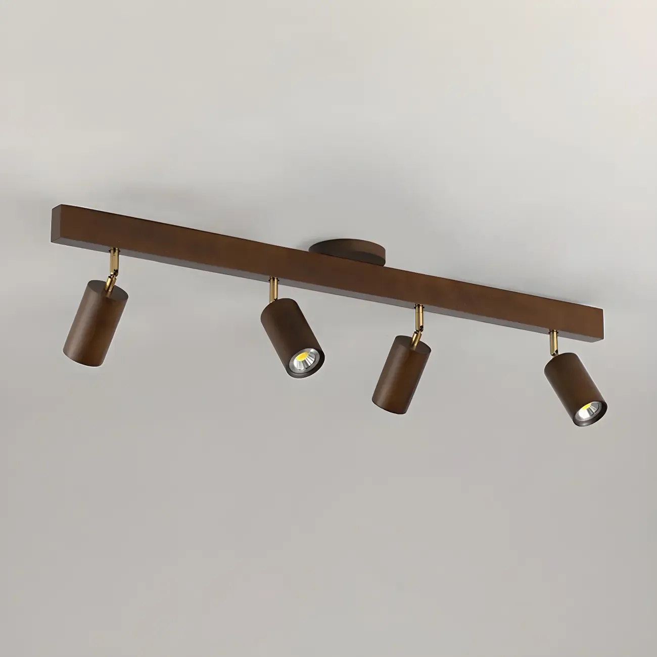 5-Light Wood Track Spotlight Adjustable Semi Flush Mount Ceiling Light