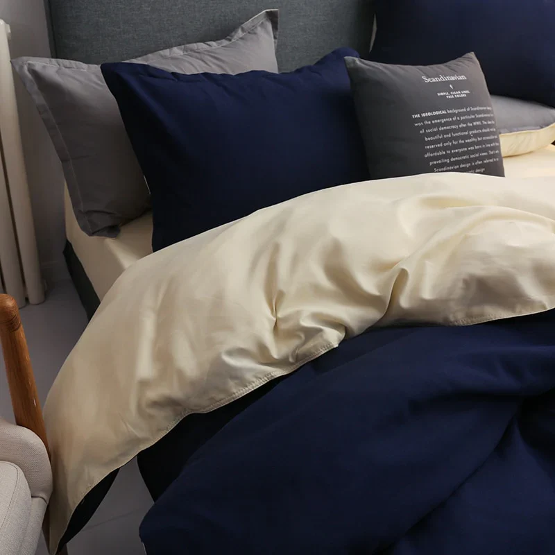 HULIANFU Nordic Double Color Bedding Set Single Queen King Duver Cover Set 240x220 Bed Sheet Bed Linen Pillowcase Gray Pink Quilt Covers - Deanwangkt