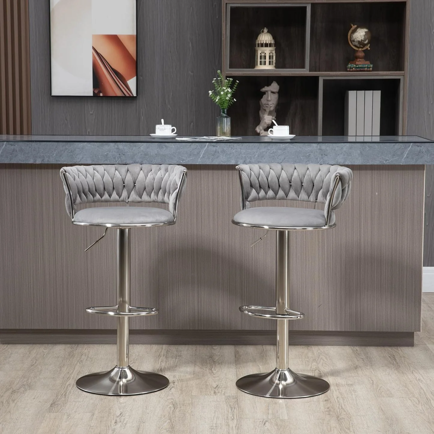 Modern Velvet Swivel Adjustable Bar Stools