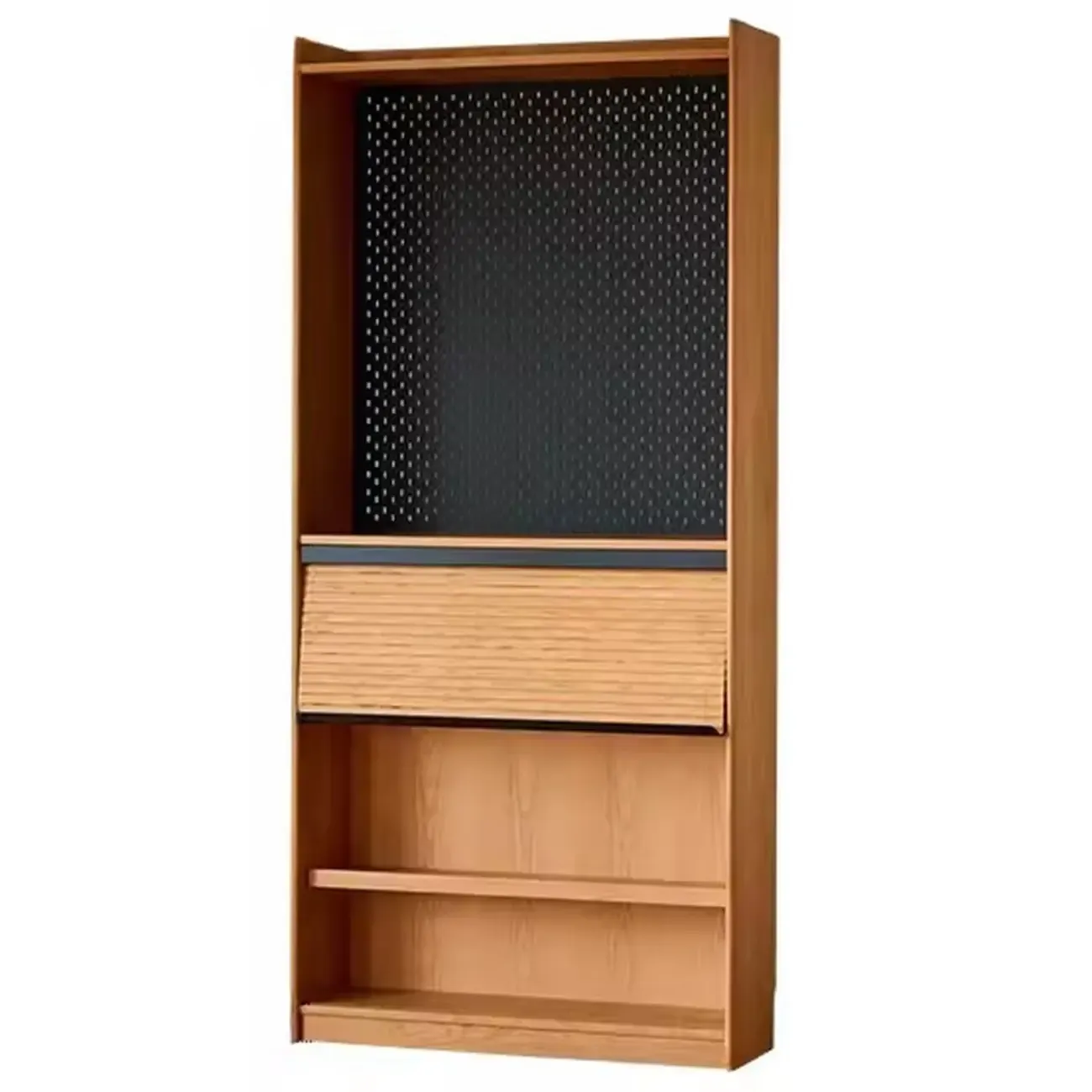 Adjustable Solid Wood Brown Display Cabinet with Light