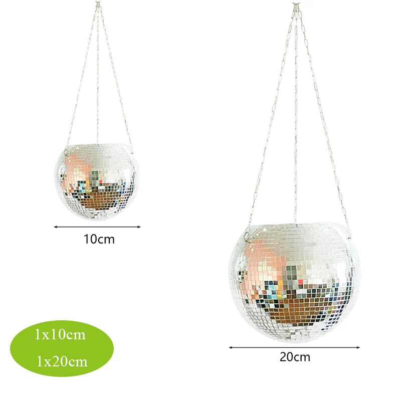 HULIANFU Retro Disco Ball Planter Basket Round Mirror Hanging Pot flower pot Wall Planter Pot Hangin Vase Desktop Decoration Balcony Vase - Deanwangkt