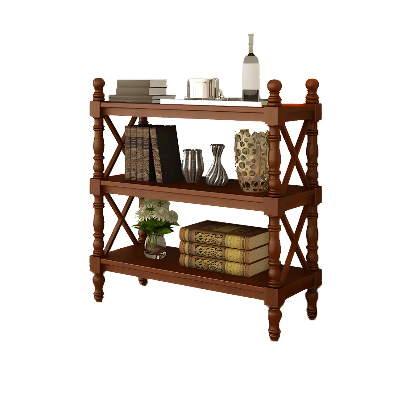 Scandinavian Walnut Wood Display Etagere Bookcase