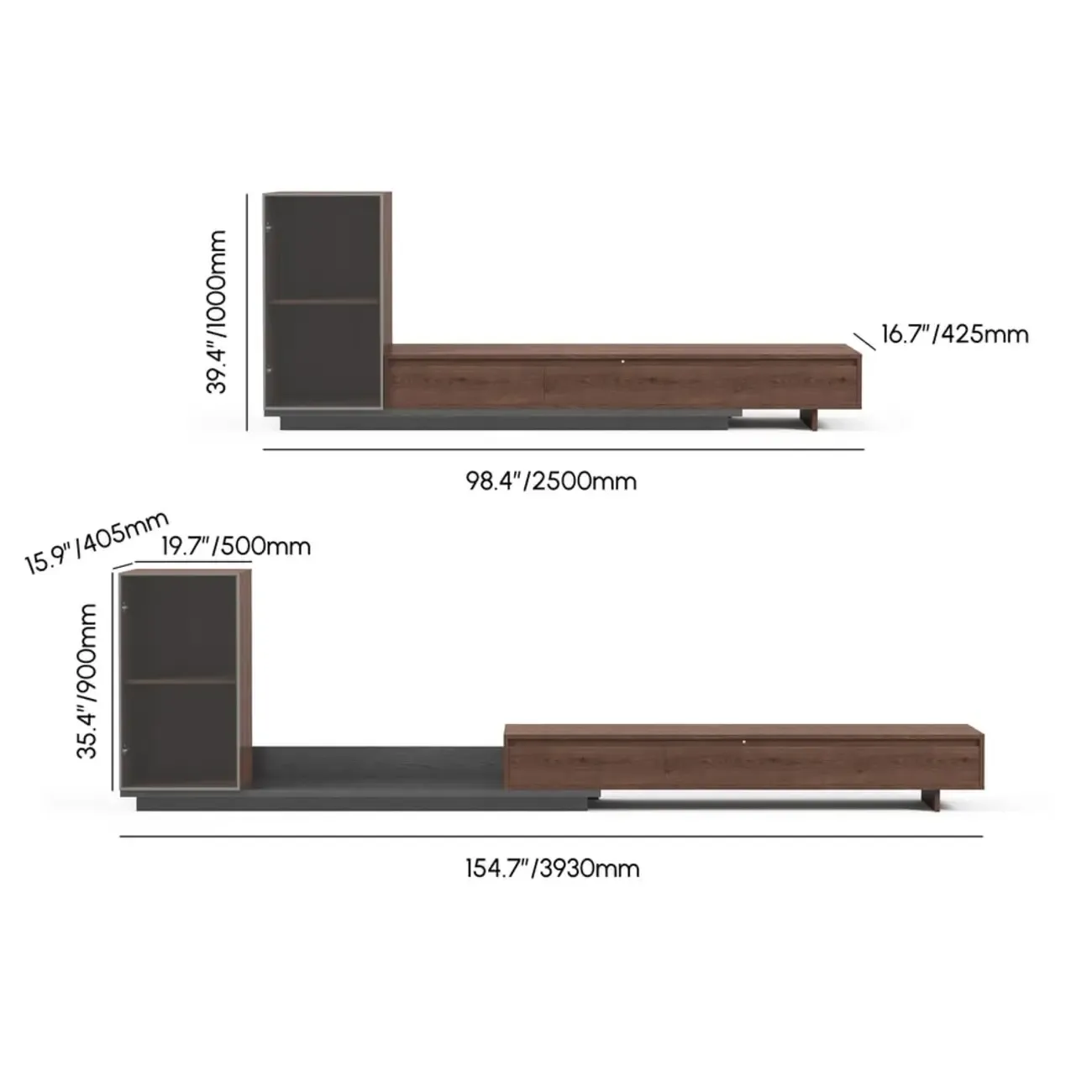 Mid-Century Walnut Extendable Wooden TV Stand with Drawers