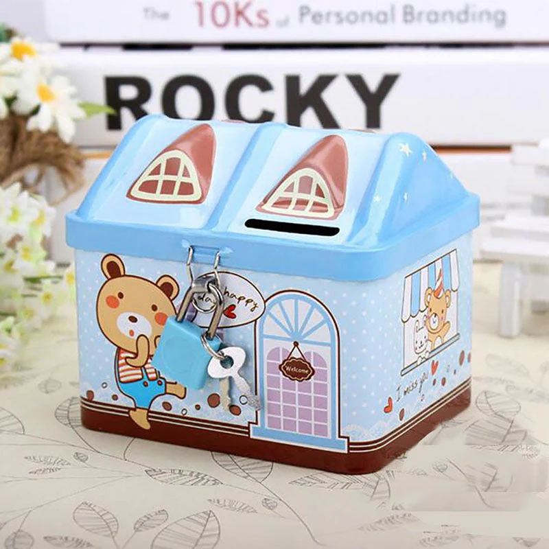 HULIANFU Small House Cute Piggy Bank Money Box Tinplate Saving Bank Best Gift For Children Money Saving Banks Gift - Deanwangkt