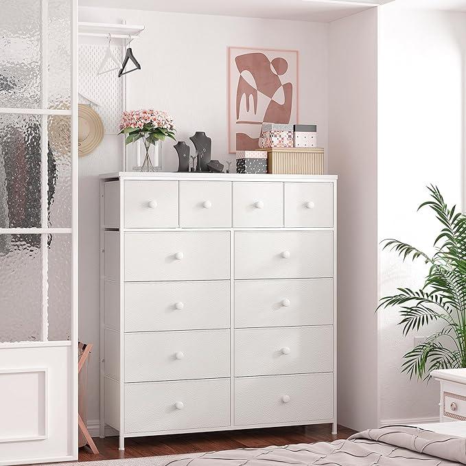 【New Year Home Storage Decor】Raybee 12 Drawer Dresser for Bedroom with Fabric Drawers, Large Storage Chest with Metal Frame & Wood Top, Modern Closet Organizer Dresser for Women, Living Room, Entryway, Clothes, Linens, Accessories