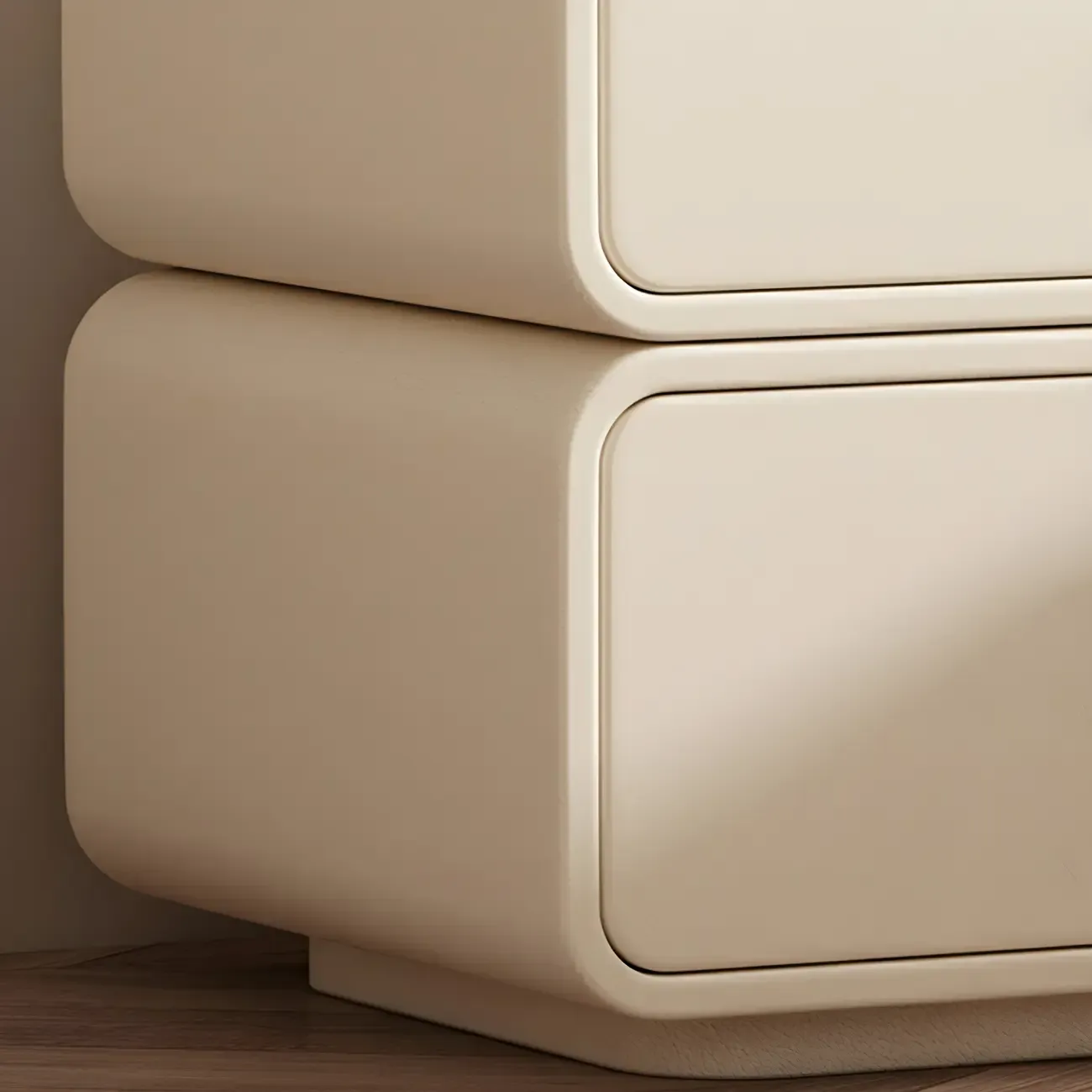 Modern White Faux Leather Rounded 2-Drawer Nightstand