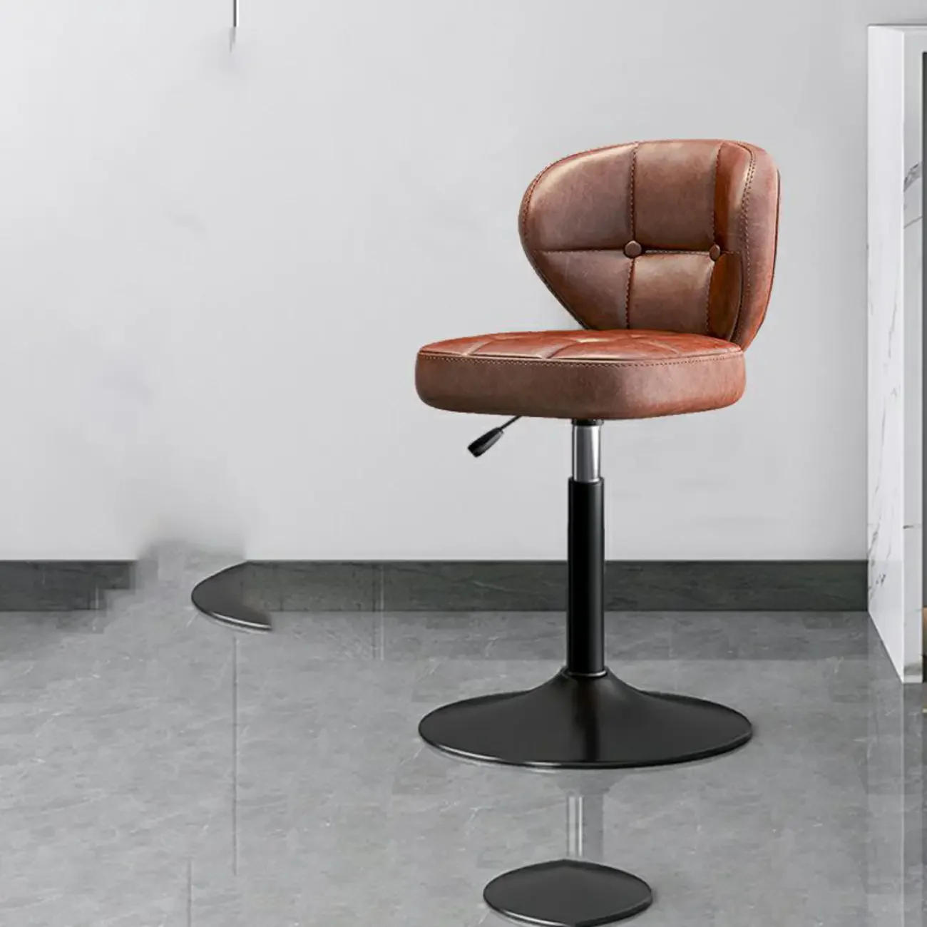 Modern Square Tufted Faux Leather Adjustable Swivel Bar Stools